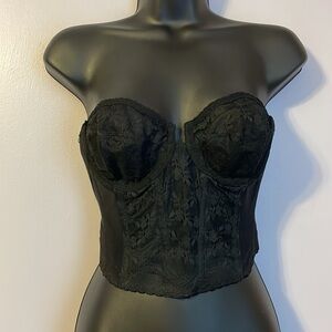 Backless by Smoothie Vintage Black Semi Sheer Lace Corset Longline Bra Size 32C
